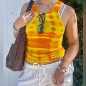 🆕Just Love Y2K Orange Tie-Dye Rhinestones Heart Tank Top 2X 🆕